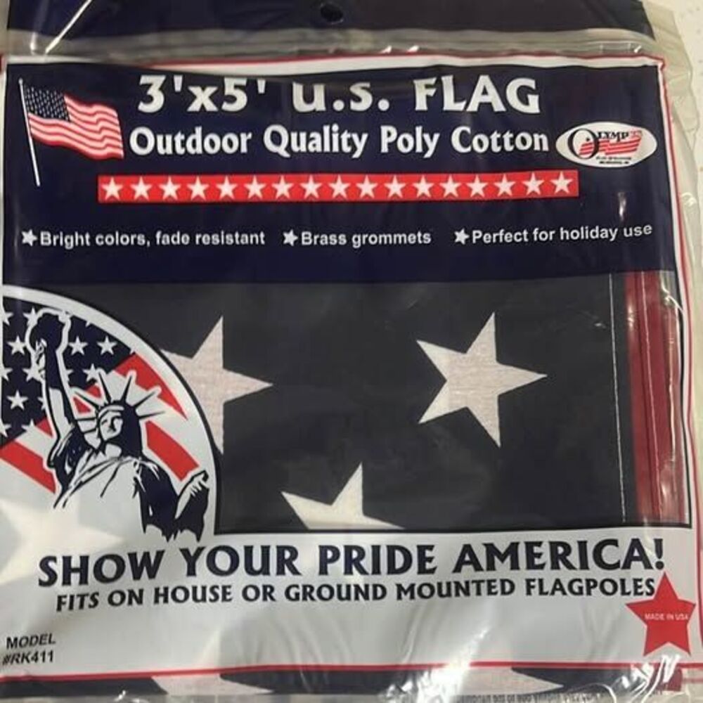 Olympus 3x5 ft U.S. American Flag Poly Cotton Brass Grommets NOS USA Made RK411
